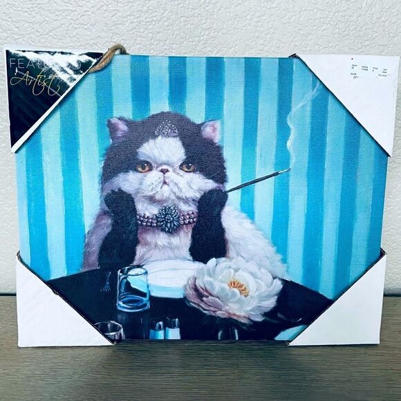 Vintage Glam Fancy Cat Canvas Wall Art Decor Painting - Picture 2 of 4